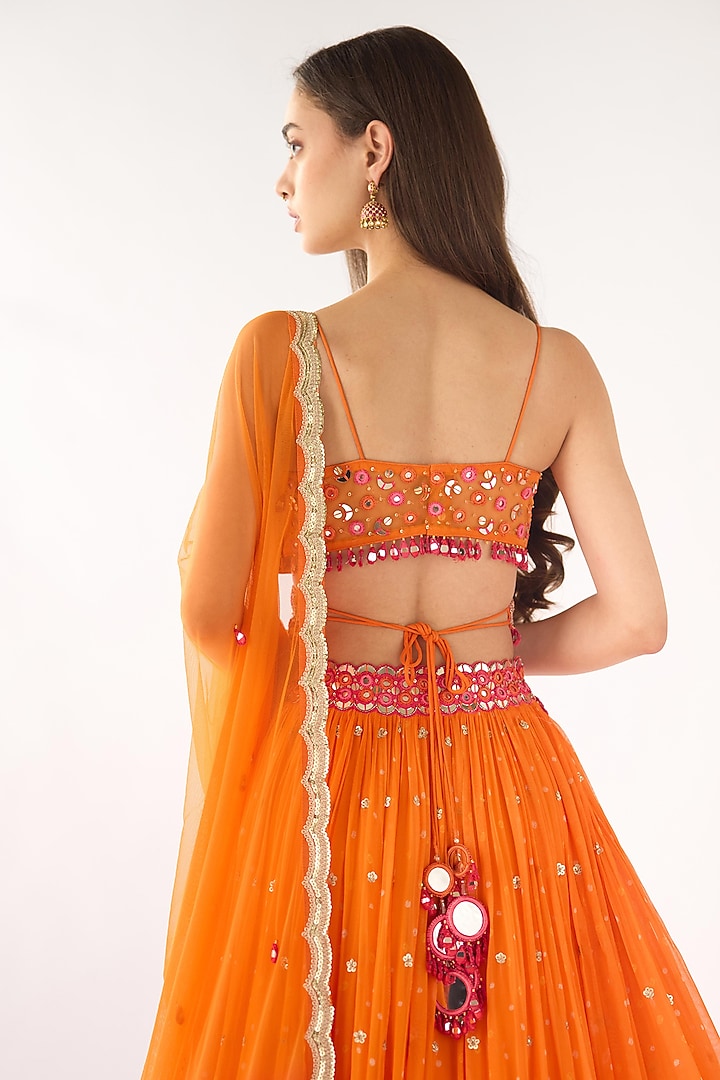 Orange & Pink Ombre Georgette Embroidered Wedding Lehenga Set by Basanti - Kapde aur Koffee at Pernia's Pop Up Shop