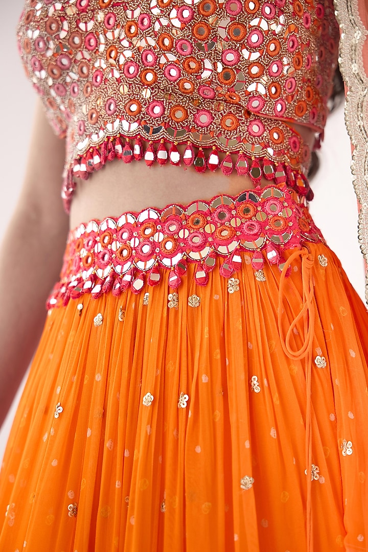 Orange & Pink Ombre Georgette Embroidered Wedding Lehenga Set by Basanti - Kapde aur Koffee at Pernia's Pop Up Shop