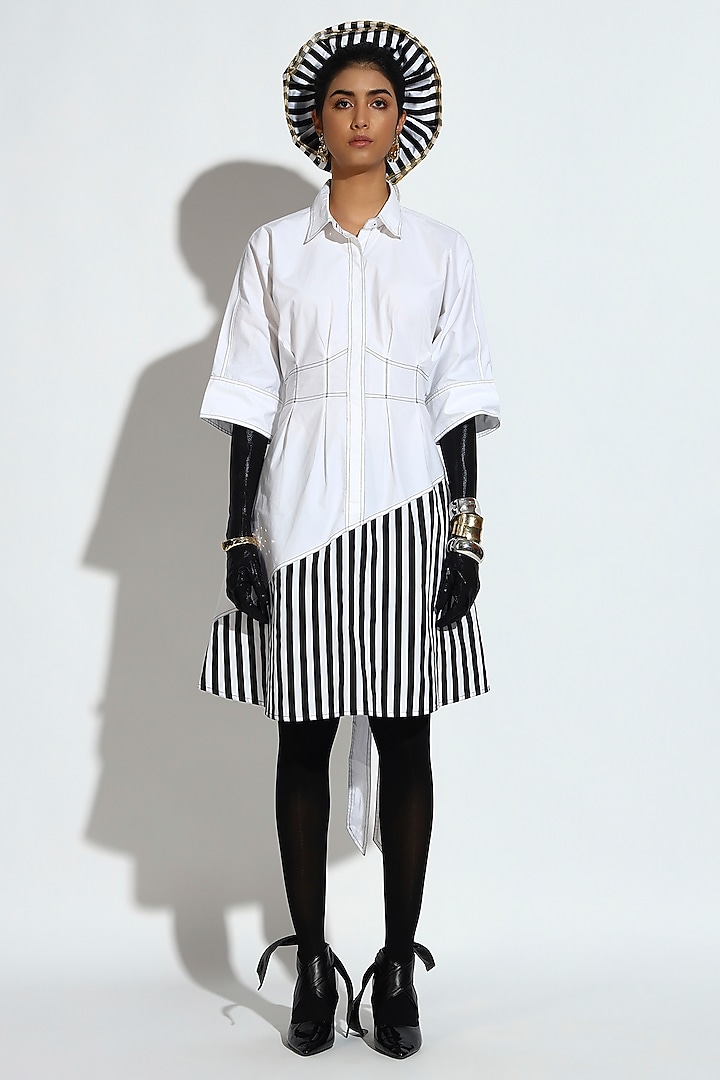 Black & White Cotton Striped Asymmetric Mini Summer Dress by BluntBuck at Pernia's Pop Up Shop