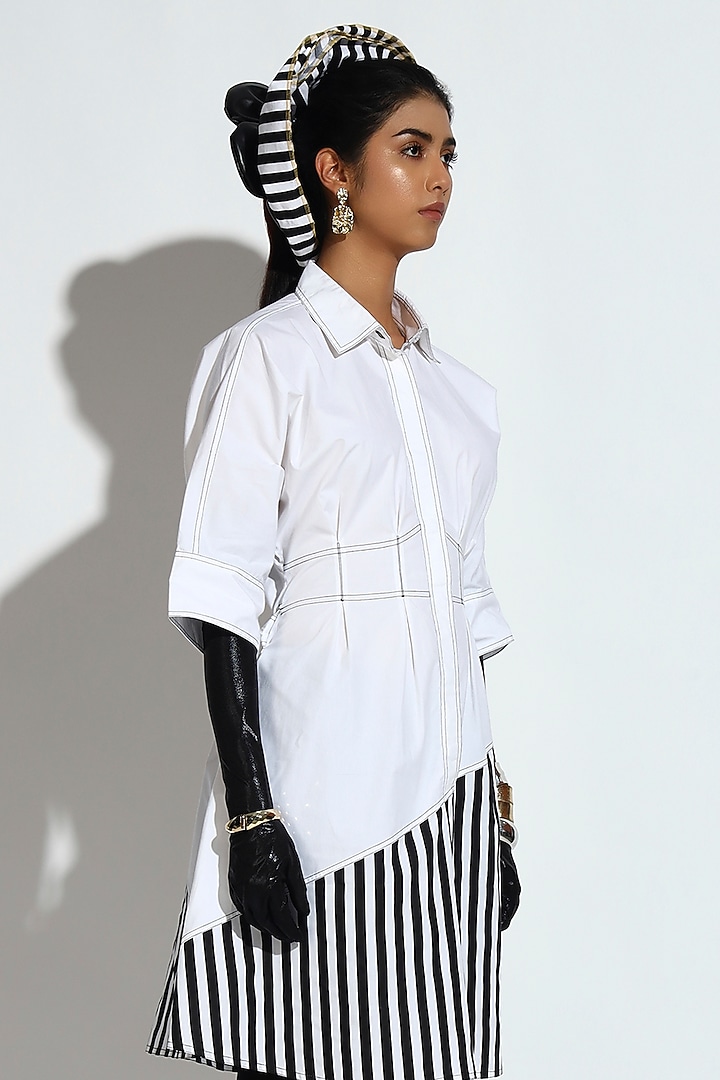 Black & White Cotton Striped Asymmetric Mini Summer Dress by BluntBuck at Pernia's Pop Up Shop