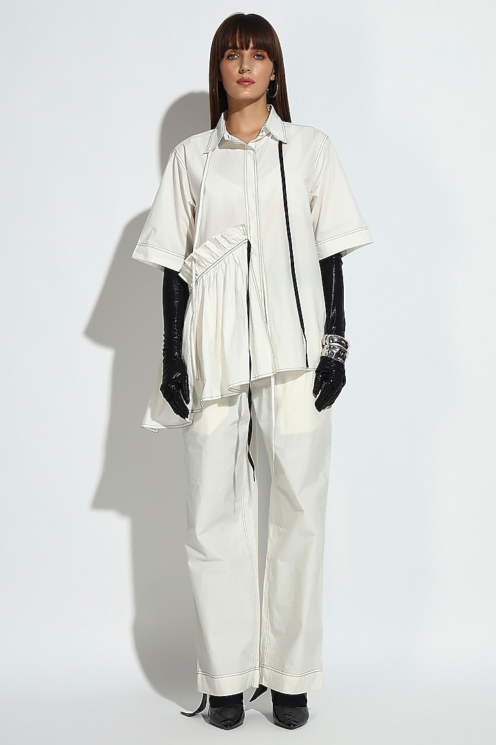 White Cotton Frilled Asymmetric Co-Ord Set by BluntBuck at Pernia's Pop Up Shop