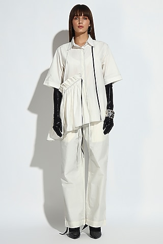 White Cotton Frilled Asymmetric Co-Ord Set by bluntbuck