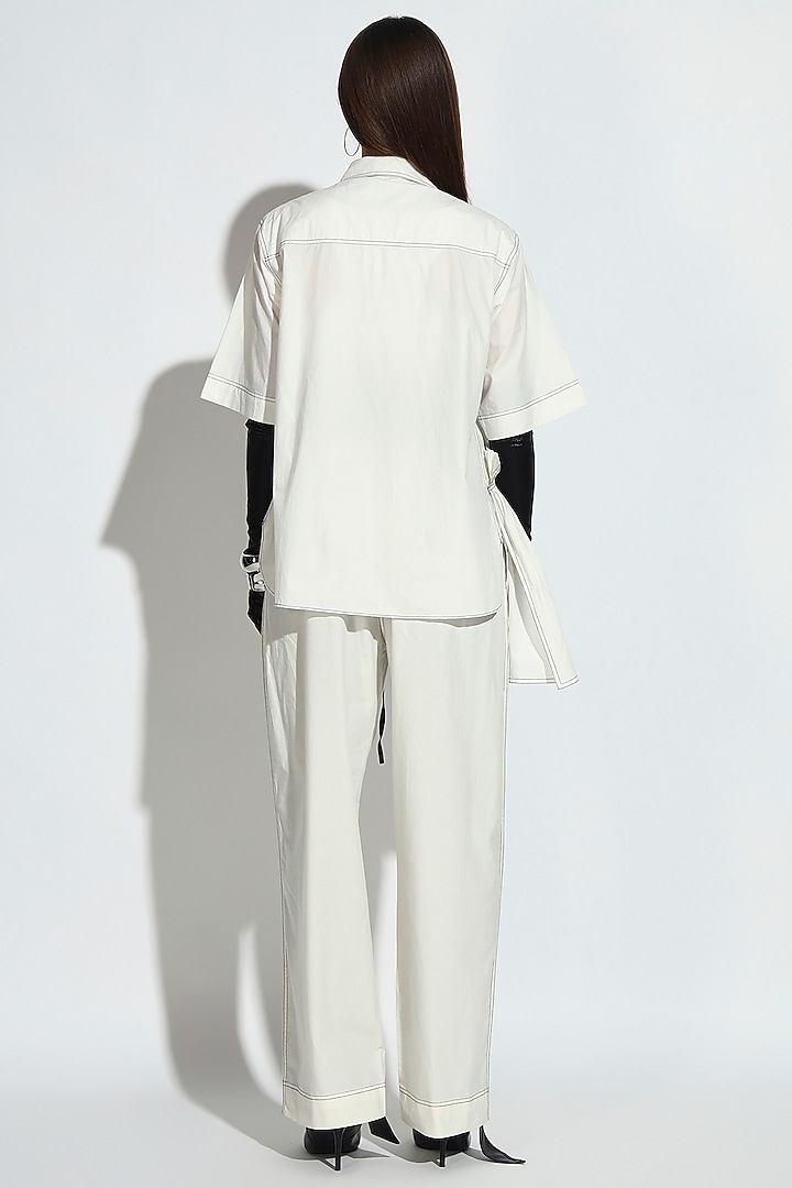 White Cotton Frilled Asymmetric Co-Ord Set by BluntBuck at Pernia's Pop Up Shop