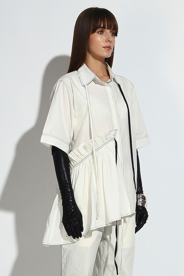 White Cotton Frilled Asymmetric Co-Ord Set by BluntBuck at Pernia's Pop Up Shop