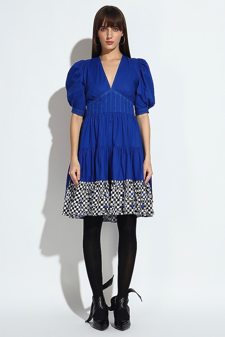 Blue Cotton Tiered Mini Summer Dress by BluntBuck at Pernia's Pop Up Shop