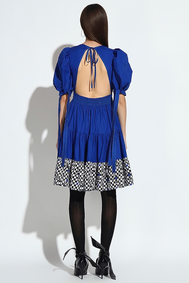 Blue Cotton Tiered Mini Summer Dress by BluntBuck at Pernia's Pop Up Shop