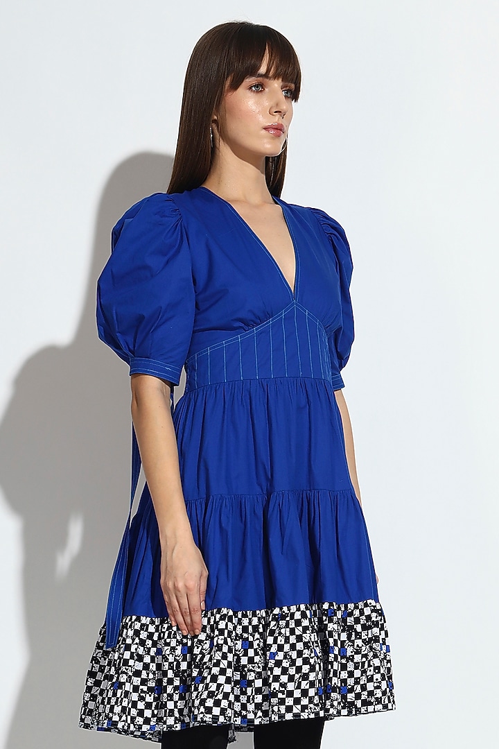Blue Cotton Tiered Mini Summer Dress by BluntBuck at Pernia's Pop Up Shop