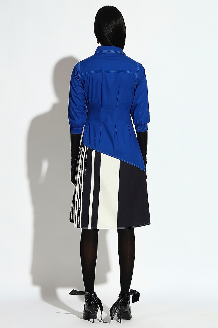 Blue Cotton Striped & Panelled Asymmetric Summer Dress by BluntBuck at Pernia's Pop Up Shop