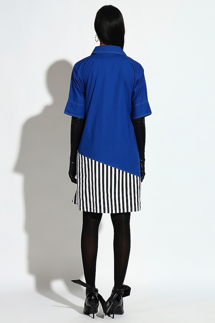 Blue Cotton Striped Asymmetric Mini Summer Dress by BluntBuck at Pernia's Pop Up Shop