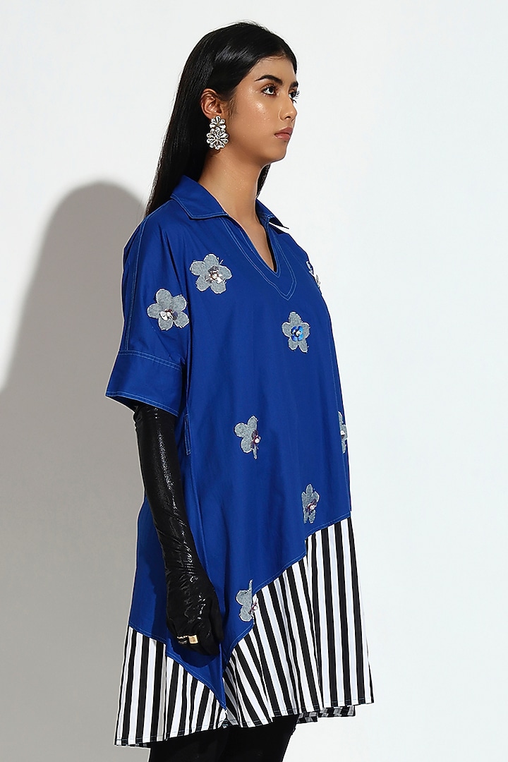 Blue Cotton Striped Asymmetric Mini Summer Dress by BluntBuck at Pernia's Pop Up Shop