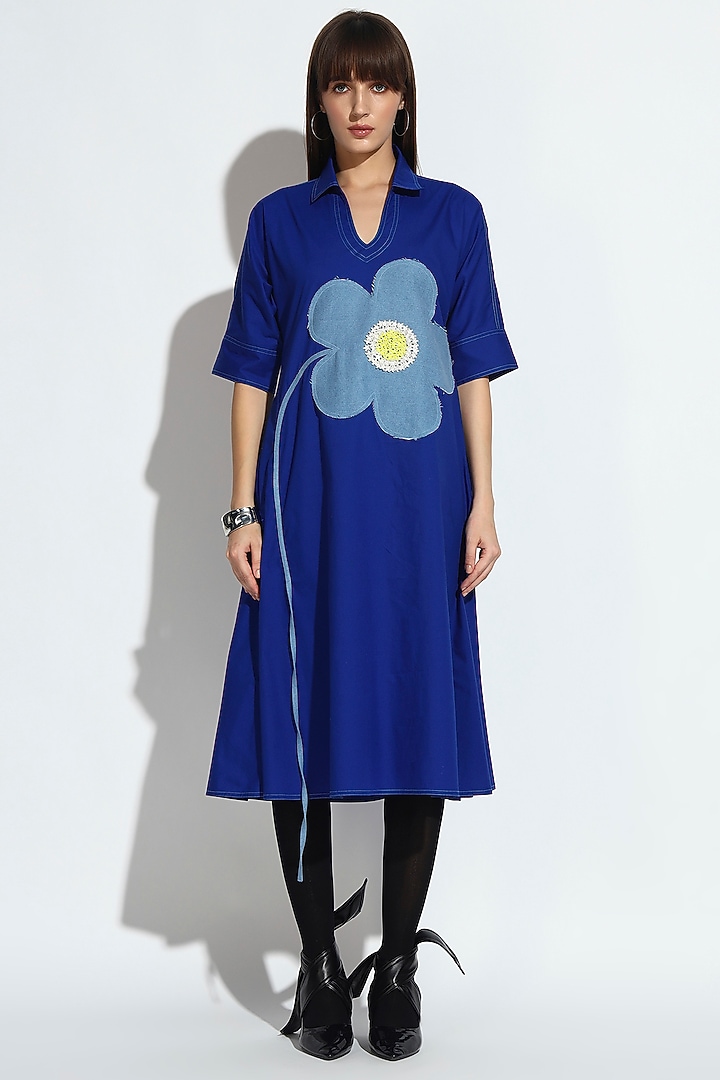Blue Cotton Sequin Embroidered Summer Dress by BluntBuck at Pernia's Pop Up Shop