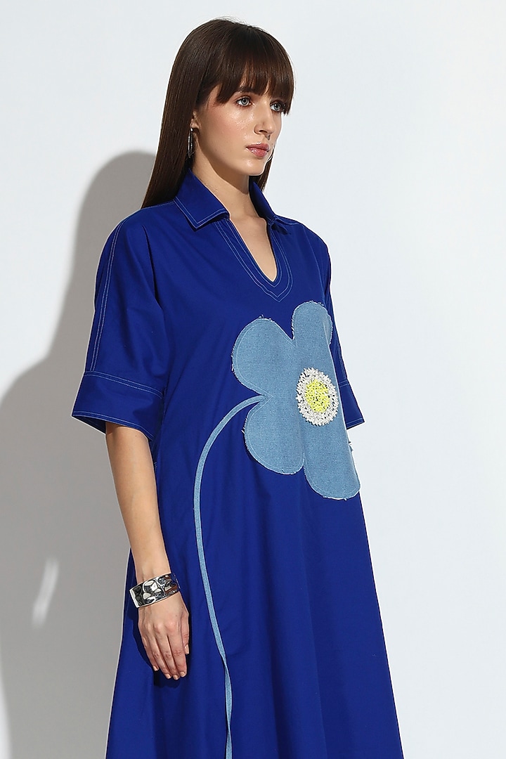 Blue Cotton Sequin Embroidered Summer Dress by BluntBuck at Pernia's Pop Up Shop