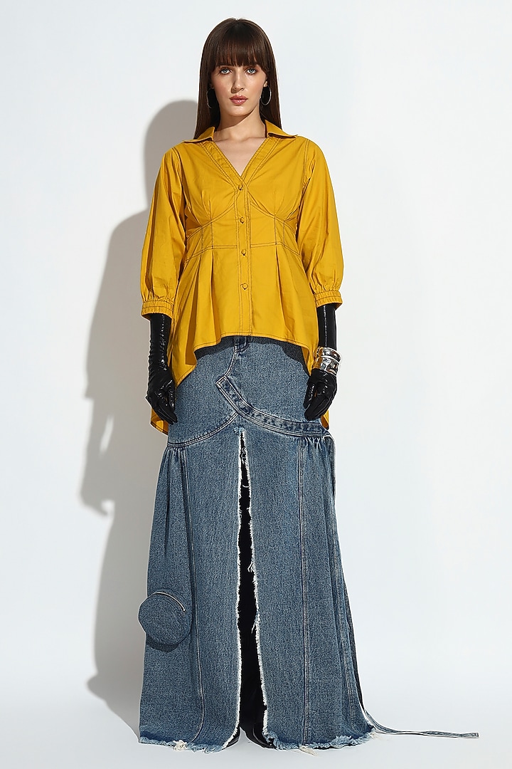 Mustard Cotton Panelled Top by BluntBuck at Pernia's Pop Up Shop