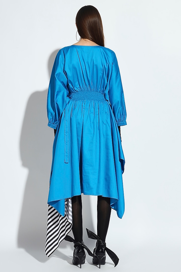 Blue Cotton Gathered Asymmetric Summer Dress by BluntBuck at Pernia's Pop Up Shop