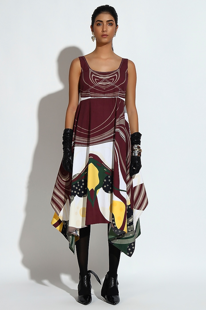 Multi-Colored Cotton Abstract Printed Asymmetrical Midi Summer Dress by BluntBuck at Pernia's Pop Up Shop