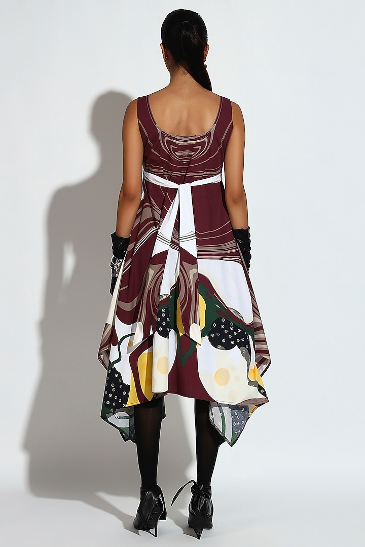 Multi-Colored Cotton Abstract Printed Asymmetrical Midi Summer Dress by BluntBuck at Pernia's Pop Up Shop