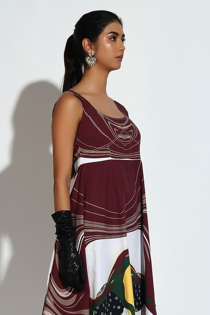 Multi-Colored Cotton Abstract Printed Asymmetrical Midi Summer Dress by BluntBuck at Pernia's Pop Up Shop