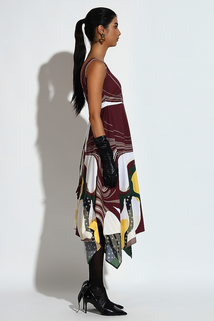 Multi-Colored Cotton Abstract Printed Asymmetrical Midi Summer Dress by BluntBuck at Pernia's Pop Up Shop