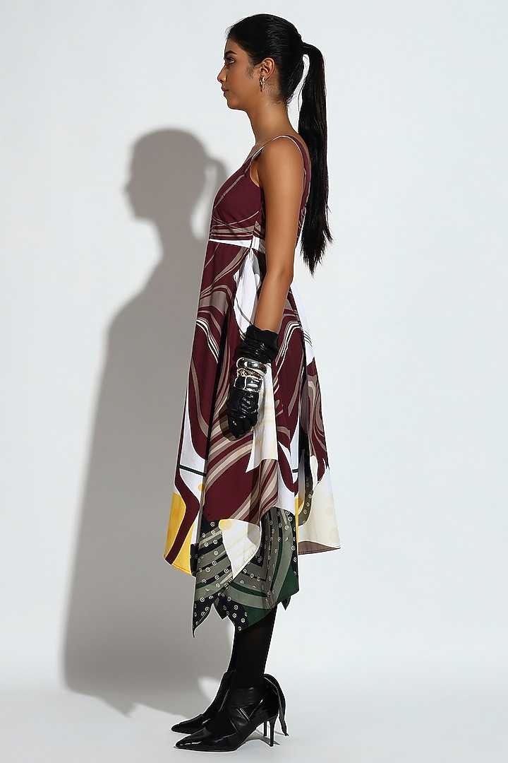Multi-Colored Cotton Abstract Printed Asymmetrical Midi Summer Dress by BluntBuck at Pernia's Pop Up Shop