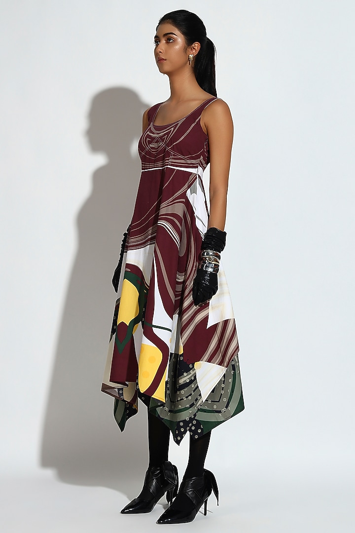 Multi-Colored Cotton Abstract Printed Asymmetrical Midi Summer Dress by BluntBuck at Pernia's Pop Up Shop
