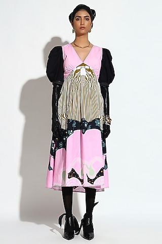 Multi-Colored Cotton Printed Midi Dress by BluntBuck
