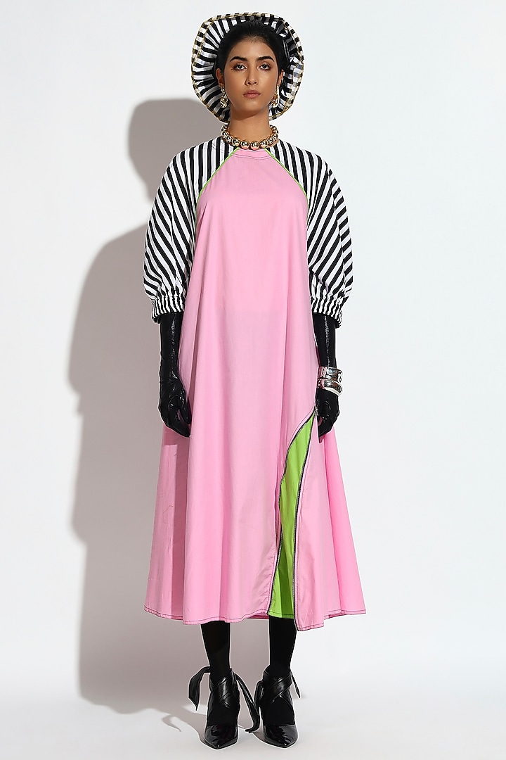 Pastel Pink Cotton Striped Midi Summer Dress by BluntBuck at Pernia's Pop Up Shop
