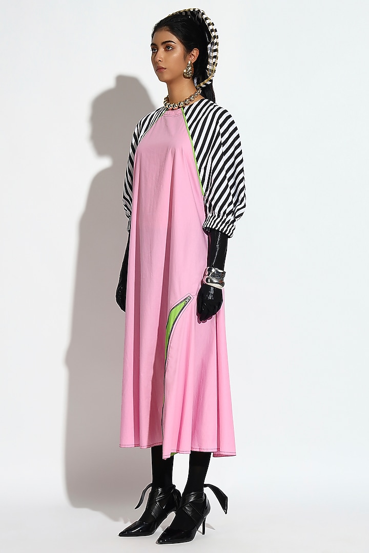Pastel Pink Cotton Striped Midi Summer Dress by BluntBuck at Pernia's Pop Up Shop