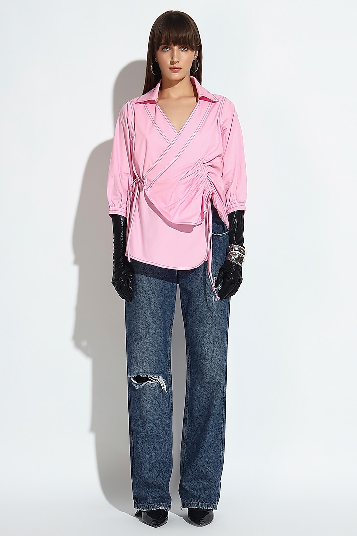 Pastel Pink Cotton Wrap Shirt by BluntBuck at Pernia's Pop Up Shop