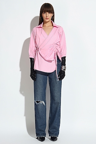 Pastel Pink Cotton Wrap Shirt by BluntBuck
