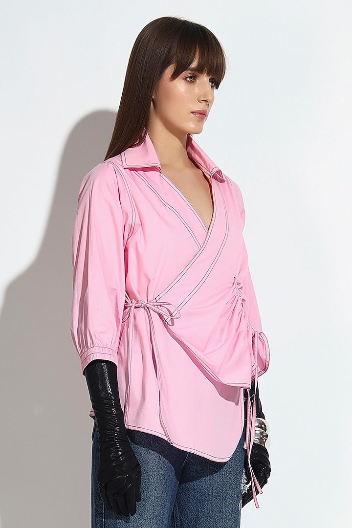 Pastel Pink Cotton Wrap Shirt by BluntBuck at Pernia's Pop Up Shop