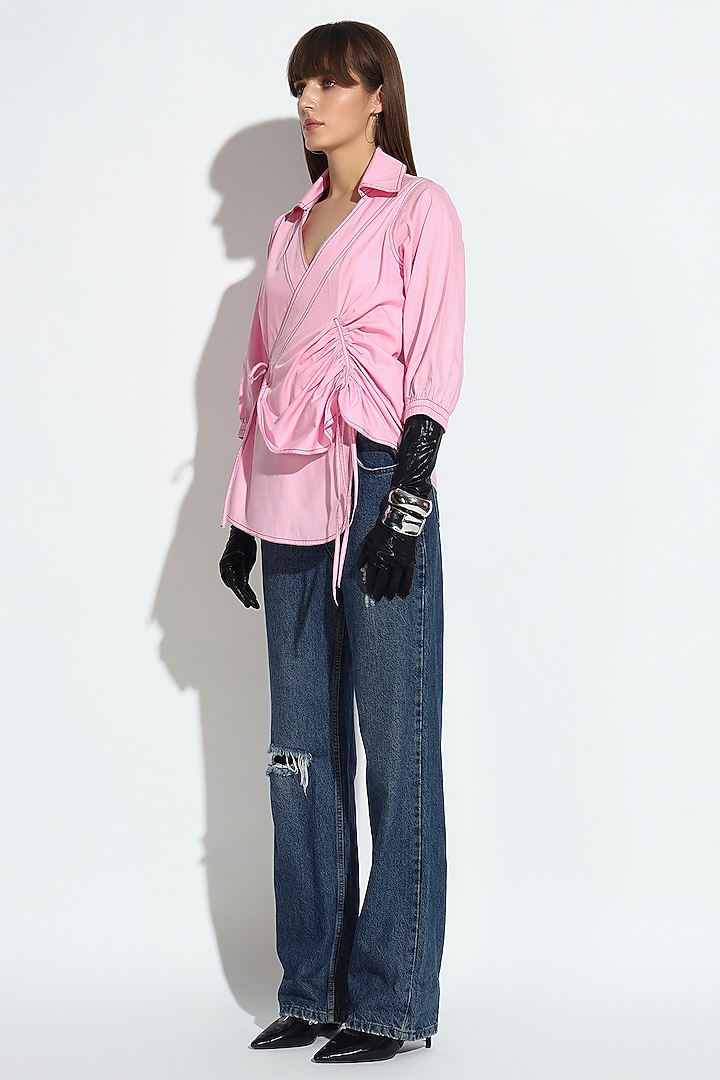 Pastel Pink Cotton Wrap Shirt by BluntBuck at Pernia's Pop Up Shop