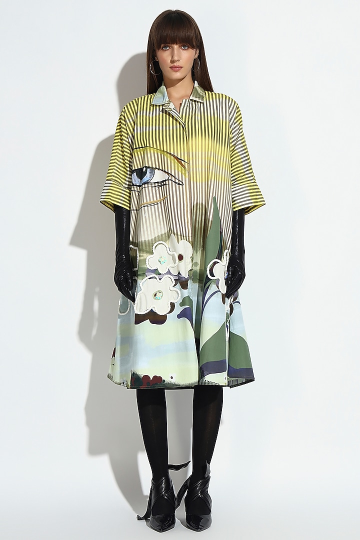 Multi-Colored Cotton Geometric Printed Button-Down Midi Summer Dress by BluntBuck at Pernia's Pop Up Shop