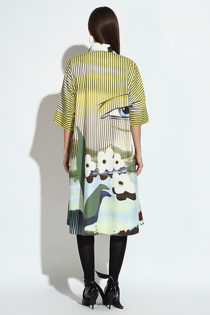 Multi-Colored Cotton Geometric Printed Button-Down Midi Summer Dress by BluntBuck at Pernia's Pop Up Shop