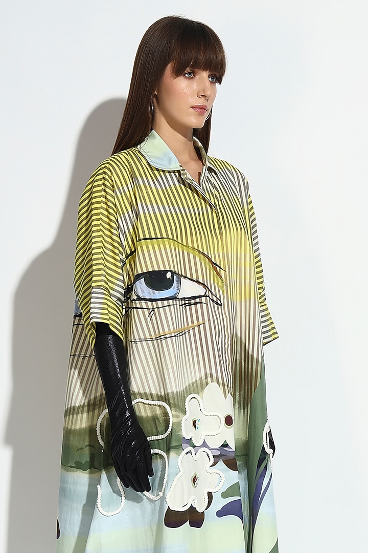 Multi-Colored Cotton Geometric Printed Button-Down Midi Summer Dress by BluntBuck at Pernia's Pop Up Shop
