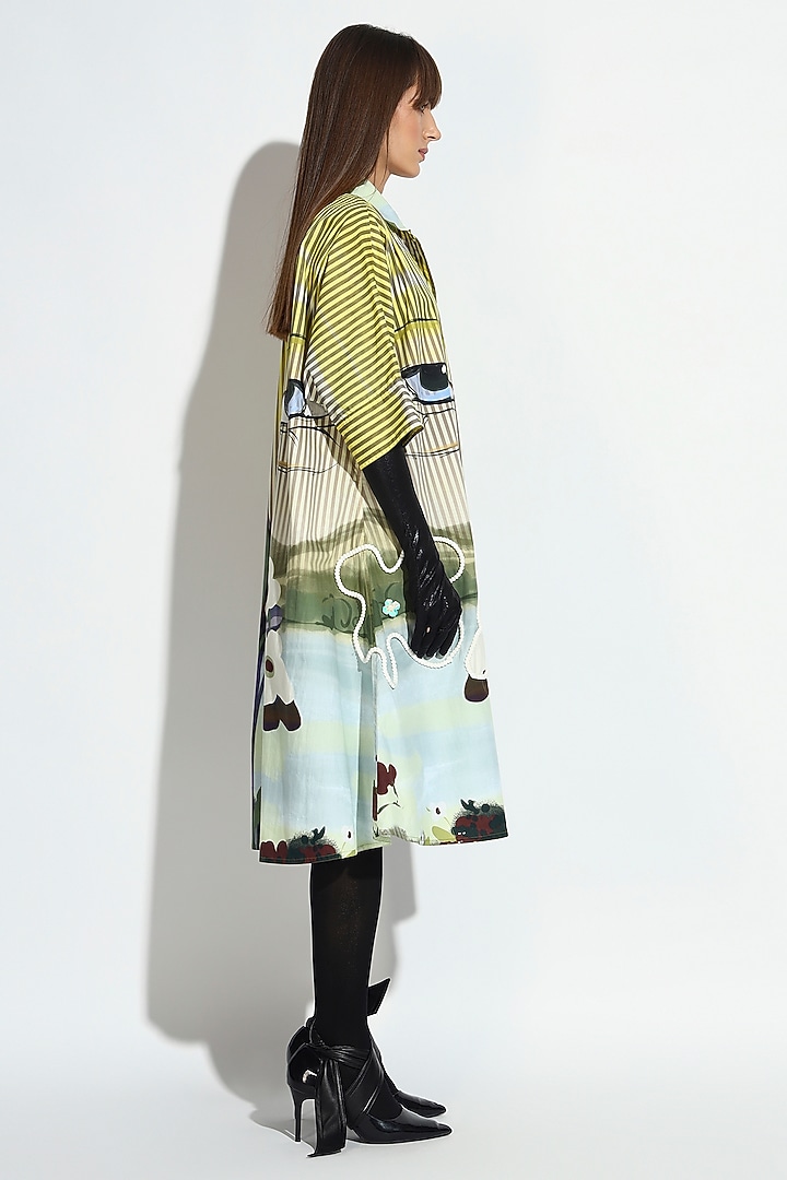 Multi-Colored Cotton Geometric Printed Button-Down Midi Summer Dress by BluntBuck at Pernia's Pop Up Shop