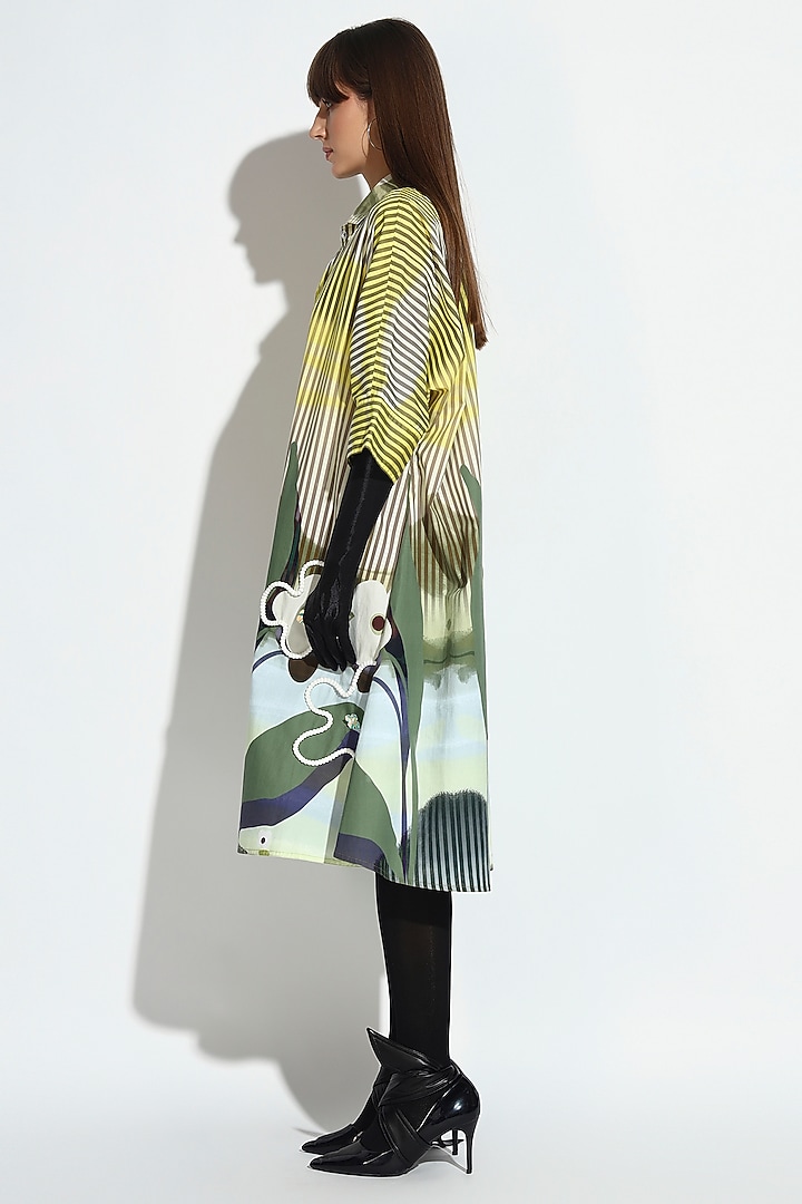 Multi-Colored Cotton Geometric Printed Button-Down Midi Summer Dress by BluntBuck at Pernia's Pop Up Shop