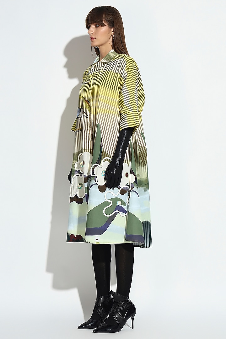 Multi-Colored Cotton Geometric Printed Button-Down Midi Summer Dress by BluntBuck at Pernia's Pop Up Shop