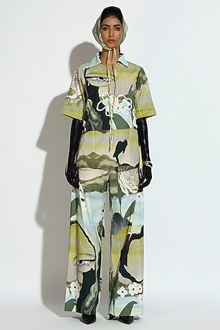 Multi-Colored Cotton Abstract Printed Co-Ord Set by BluntBuck