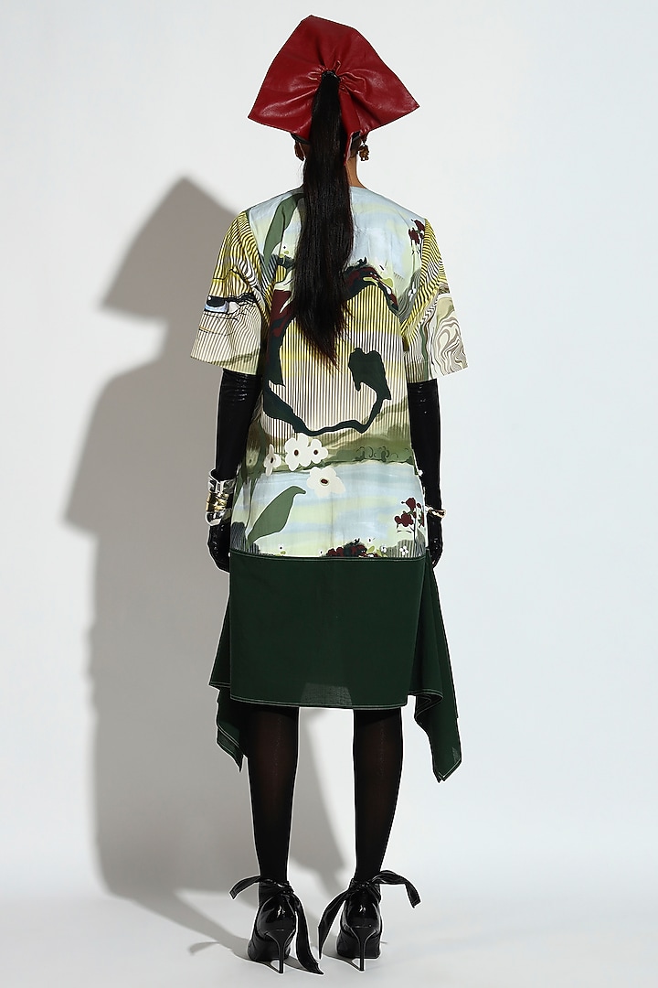 Multi-Colored Cotton Geometric Printed Draped Midi Summer Dress by BluntBuck at Pernia's Pop Up Shop