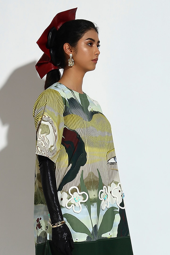 Multi-Colored Cotton Geometric Printed Draped Midi Summer Dress by BluntBuck at Pernia's Pop Up Shop