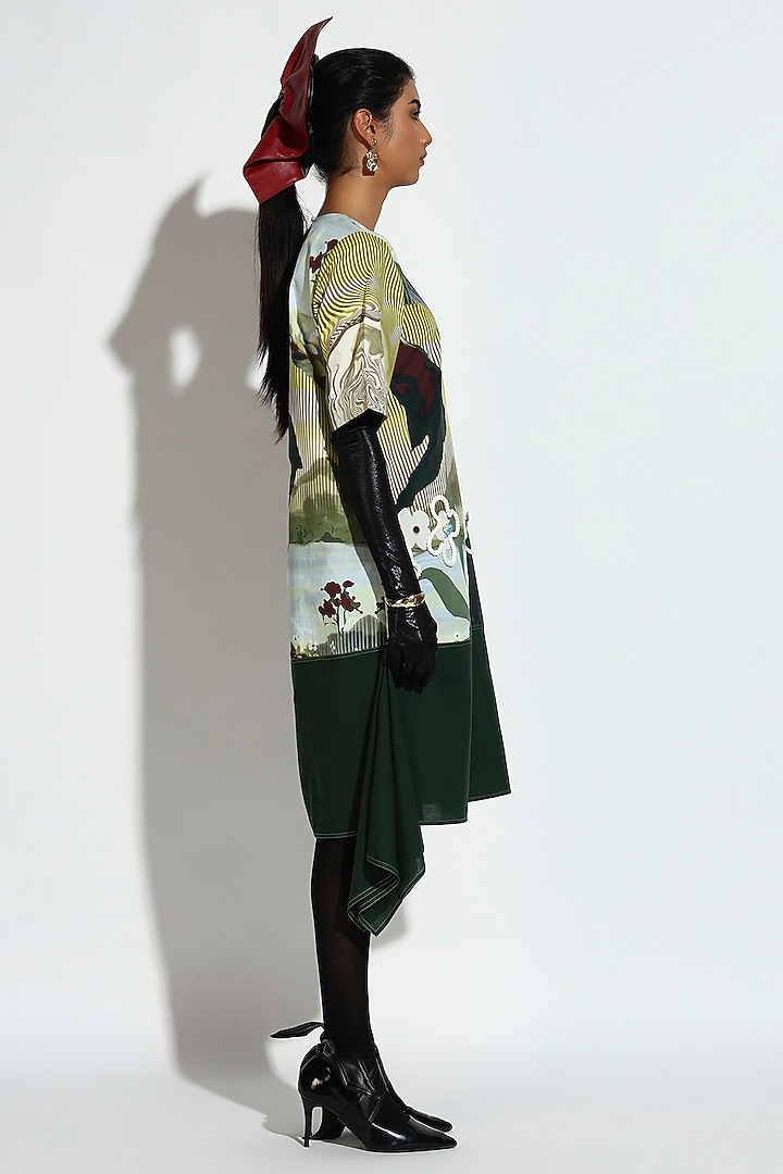 Multi-Colored Cotton Geometric Printed Draped Midi Summer Dress by BluntBuck at Pernia's Pop Up Shop