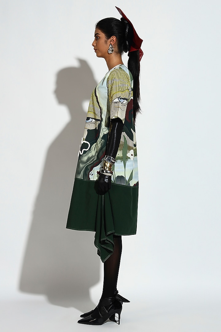 Multi-Colored Cotton Geometric Printed Draped Midi Summer Dress by BluntBuck at Pernia's Pop Up Shop