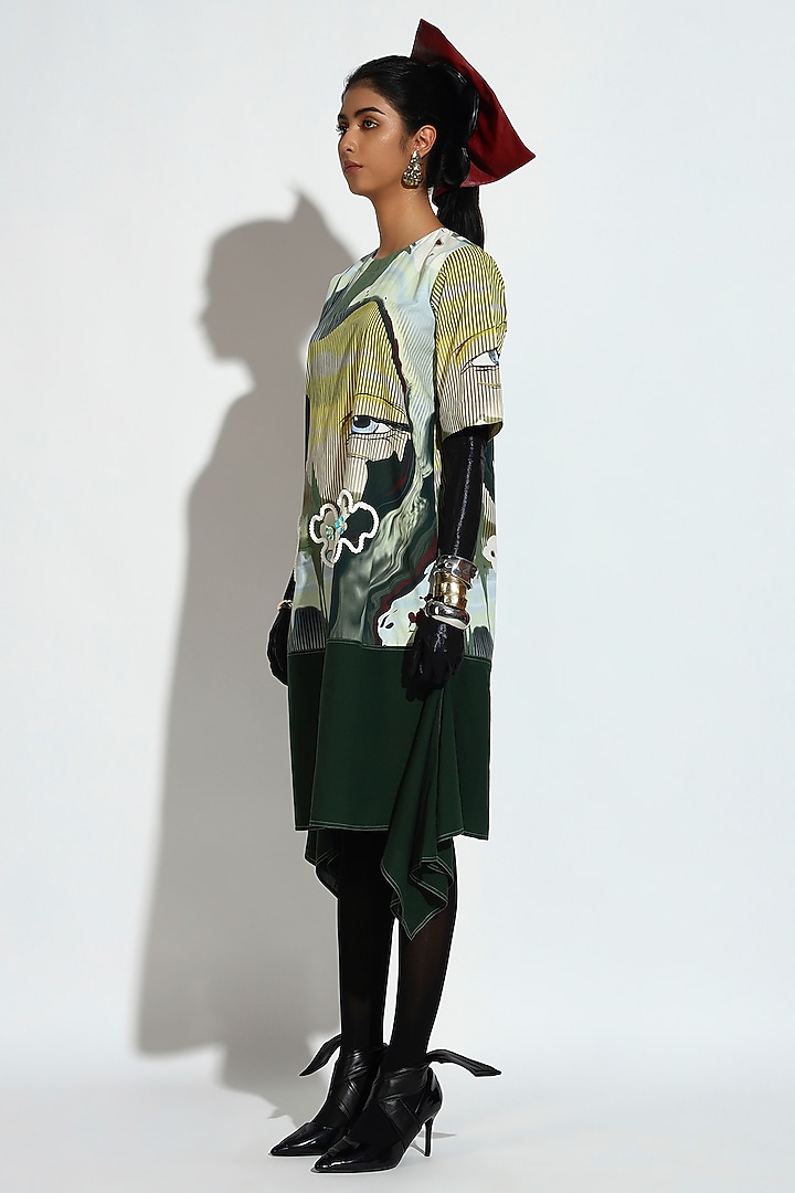 Multi-Colored Cotton Geometric Printed Draped Midi Summer Dress by BluntBuck at Pernia's Pop Up Shop