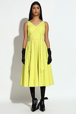 Bright Yellow Cotton Midi Dress by BluntBuck