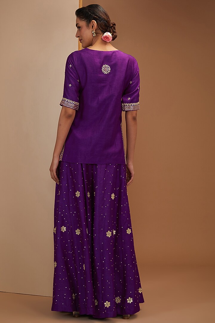 Purple Silk Pure Dupion Silk Gota Patti & Nakshi Embroidered Party Wear Sharara Set by Bbaawri at Pernia's Pop Up Shop