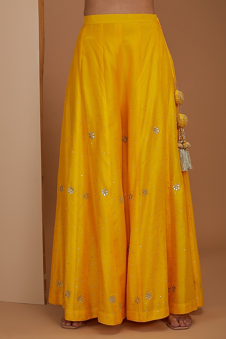 Yellow Pure Dupion Silk Gota Patti & Nakshi Embroidered Party Wear Sharara Set by Bbaawri at Pernia's Pop Up Shop