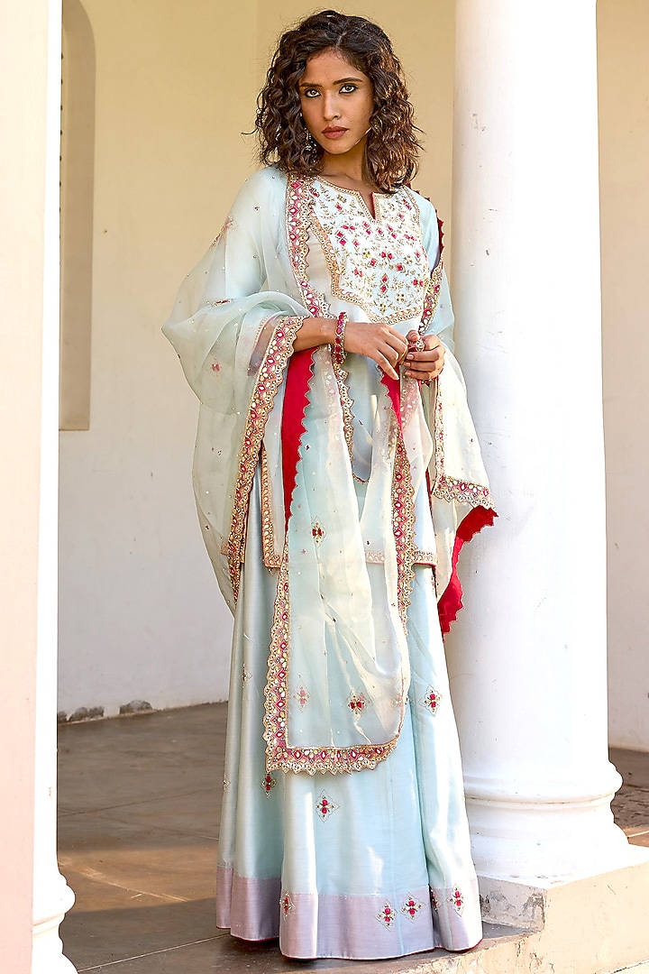 Blue Pure Silk Wedding Sharara Set by Bbaawri at Pernia's Pop Up Shop