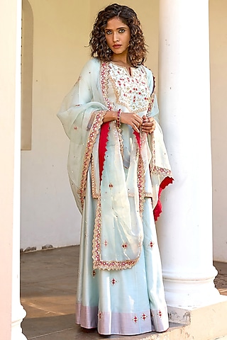 Blue Pure Silk Sharara Set by Bbaawri