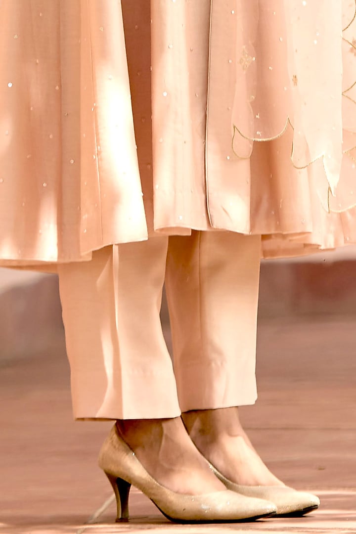 Nude Pink Pure Silk Chanderi Hand Embroidered Front-Open Kurta Set by Bbaawri at Pernia's Pop Up Shop