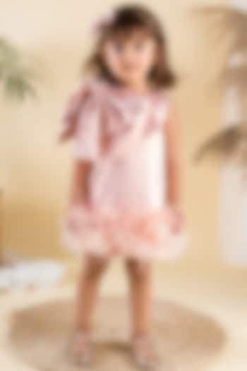 Soft Pink Satin Embroidered Feather Dress For Girls by Ba Ba Baby clothing co.